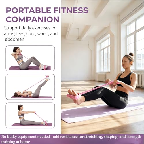 Pedal Resistance Band with Handle, Up to 50lbs 6-Tube Multifunction Pedal Resistance Band for Home Workout, Natural Rubber Foot Pedal Resistance Band with Storage Bag