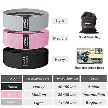 EnriQ Booty Bands Fabric Resistance Bands for Legs and Butt - Non Slip Cloth Hip Bands Elastic Workout Bands - Activate Glutes and Thighs - Made of Premium Elastic Fabric