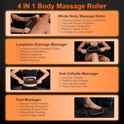 Electric Rolling Massager with Redlight, Lymphatic Drainage Massager for lymphedema & lipedema, Muscle recovery Stick and Back Massage Roller, 6-Speed Massage Roller Tool for Arm, Legs, Calf, Foot