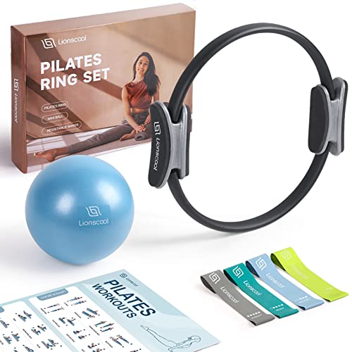 Pilates Ring Set – 14" Anti-Deformation Magic Circle with Padded Handles, Mini Ball, Resistance Bands, Guide & Bag - color: Black