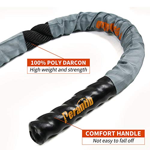 Poly Battle Rope with Cloth Sleeve -1.25/1.5/2 Inch Diameter 30' 40' 50' Lengths -Gym Muscle Toning Metabolic Workout Fitness, Battle Ropes for Home Gym - style: 1.5" x 40 ft Length