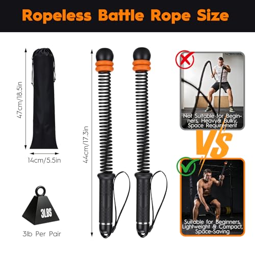 Ropeless Battle Ropes with Weighted Springs, Portable Cordless Battle Ropes for Home Gym, Adjustable Resistance Full-Body Workout Equipment for HIIT, Strength Building, and Low-Impact Aerobic Training