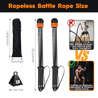 Ropeless Battle Ropes with Weighted Springs, Portable Cordless Battle Ropes for Home Gym, Adjustable Resistance Full-Body Workout Equipment for HIIT, Strength Building, and Low-Impact Aerobic Training