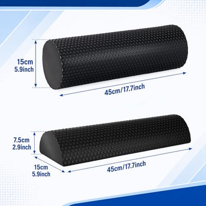 2 Pack High-Density Foam Roller 18 Inches Black Exercise Massage Roller Full Body Athletic Massager for Back Stretching for Exercise and Recovery Self-myofascial Release for Body
