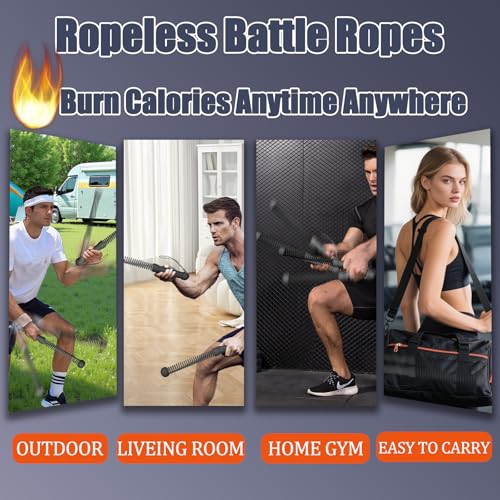 2nd Gen Ropeless Battle Ropes for Home Gym, Heavy Duty Portable Cordless Battle Ropes with Integrated Spring (No Screws), Weighted Exercise Rope for Men & Women, HIIT Workout Equipment