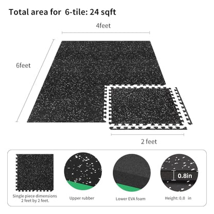 0.8in Thick 24 Sq Ft Gym Flooring for Home Gym, 6 Tiles Workout Exercise Equipment Mats, Rubber Top with EVA Foam, Interlocking Puzzle Floor Tiles for Fitness Room, Protective Flooring Mat - size: 0.8in