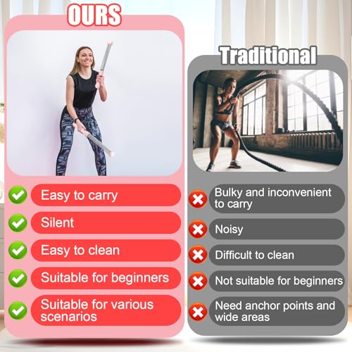 Upgrade Weighted Ropeless Battle Ropes, 2PCS Cordless Battle Rope for Home Gym, HIIT, Strength, Quiet Portable Training Rope, Workout Ropes Versatile Fitness Equipment for Men Women (Pink)