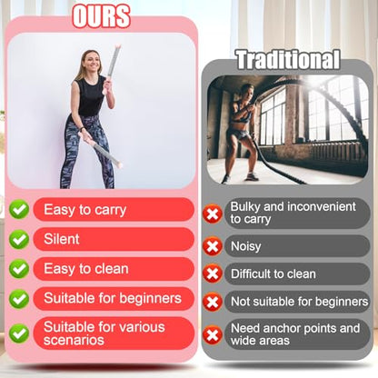 Upgrade Weighted Ropeless Battle Ropes, 2PCS Cordless Battle Rope for Home Gym, HIIT, Strength, Quiet Portable Training Rope, Workout Ropes Versatile Fitness Equipment for Men Women (Pink)
