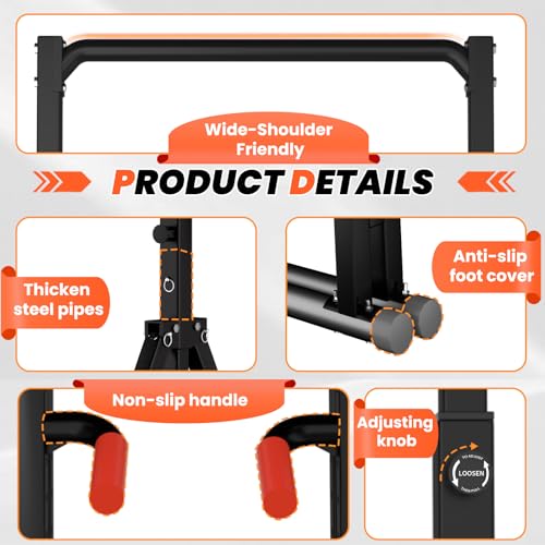 Power Tower Pull Up Dip Station Foldable, Pull Up Bar Station Adjustable, Multi-Function Home Gym, Strength Training Fitness Equipment, Triangular Design, for Home Outdoor - color: Black