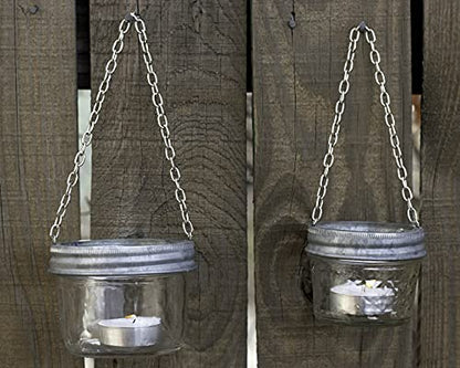 Galvanized Bands with Chain For Hanging Mason Jars, Rustic Farmhouse Decor by Mason Jar Lifestyle (Regular Mouth, 6 Pack) - size: Regular Mouth