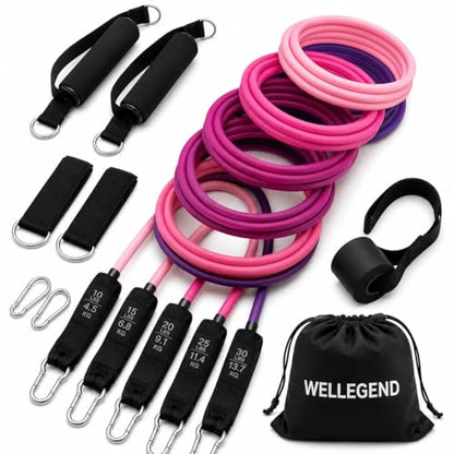 Resistance Bands Set with Handles, Door Anchor & Ankle Straps, 100 lbs Stackable Exercise Bands, 5 TPE Resistance Tubes for Home Workout, Strength Training, Yoga & Pilates