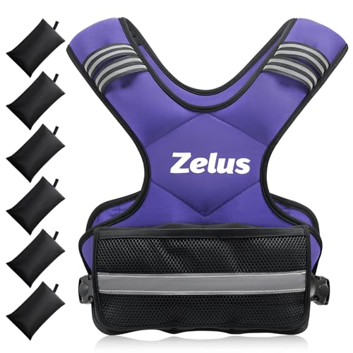 ZELUS Weighted Vest for Men and Women | 4-10lb/11-20lb/20-32lb Vest with 6 Ironsand Weights for Home Workouts | Adjustable Body Weight Vest Exercise Set for Cardio and Strength Training - color: Violet, size: 11-20 lb.