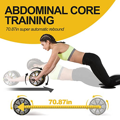 Ab Roll Wheel with Build in Spring Steel Sheet, 3 Levels Resistance Automatic Rebound Abdominal Wheel with Display, Smoothier Resistance, Ultra-wide Wheels, Knee Pad, Longer Service Life