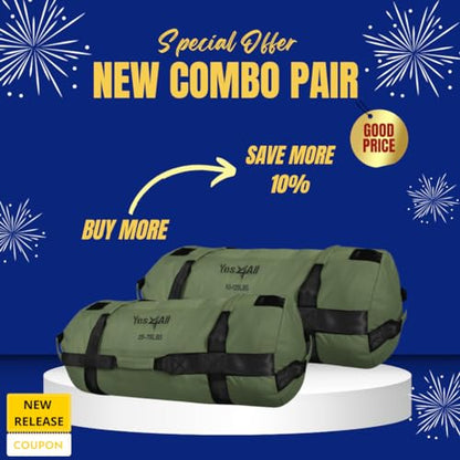 Yes4All Sandbags for Working Out, Adjustable Sand Bags for Weight Training with Handles, Combo Army Green (M + L)