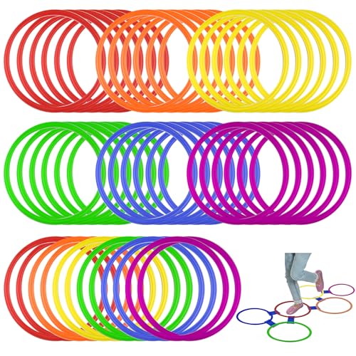 Mototo 24/30/48/96 Pack Agility Rings 15 Inch Speed Training Hopscotch Rings Plastic Circle Jumping Hoops Agility Hurdles for Athlete Exercise Soccer Football Gymnastics Games Practice Footwork - style: 48 Pack