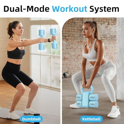 2-in-1 Adjustable Dumbbell Set, Upgraded 4 Levels Hand Weights for Women Men, Each 2.2/3.3/4.4/5.5lb, Convertible Weights Dumbbells and Kettlebell Set for Home Gym Exercise & Fitness - color: Blue
