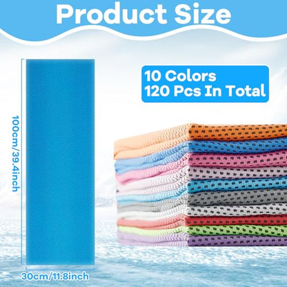 120Pcs Cooling Towels for Neck and Face 40 x 12 Inch Workout Ice Towel for Gym Sweat Microfiber Breathable Chilly Bulk Neck Wraps for Yoga Athletes Hiking Camping Travel Running Golf Outdoor Sport