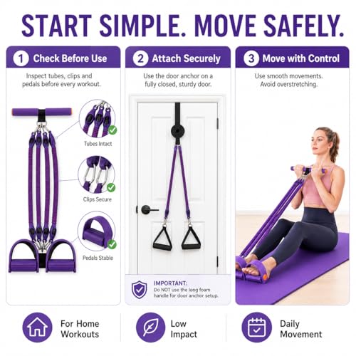 Pedal Resistance Band with Handles, 4 Detachable Tubes 25–100 lbs, Foot Pedal Exercise Band with Door Anchor, Portable Home Workout Kit for Small Spaces, Arms, Legs, Core and Stretching