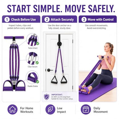 Pedal Resistance Band with Handles, 4 Detachable Tubes 25–100 lbs, Foot Pedal Exercise Band with Door Anchor, Portable Home Workout Kit for Small Spaces, Arms, Legs, Core and Stretching