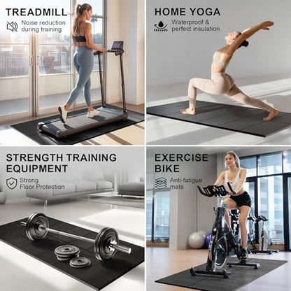 Foldable Treadmill Mat Walking Pads, Bike Exercise Equipment Mat, 1/4" Thick, 68"x24" Anti-Slip Waterproof Floor Protector for Carpet, Home Hardwood, Home Gyms, Workout Fitness Machines, Yoga, Gift