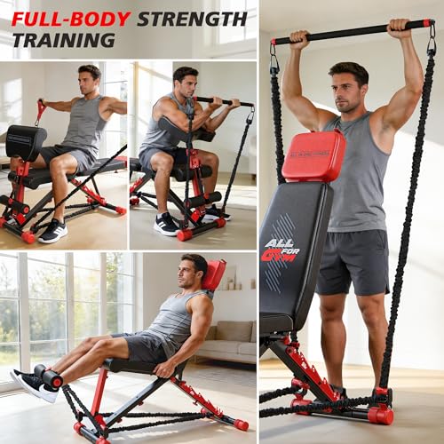 XDDIAS Workout Bench, Foldable Weight Bench with Variable Resistance Training Set, 880LBS Adjustable Bench with Leg Extension, Preacher Curl, Extended Headrest, Incline Decline Flat Bench for Strength Training