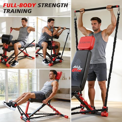 XDDIAS Workout Bench, Foldable Weight Bench with Variable Resistance Training Set, 880LBS Adjustable Bench with Leg Extension, Preacher Curl, Extended Headrest, Incline Decline Flat Bench for Strength Training