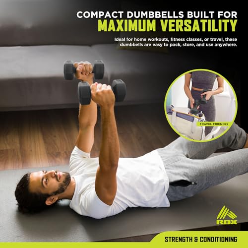RBX Vinyl Coated Hand Weight Dumbbell Set - Hex Shaped, Roll Free for Body Building/Sculpting/Strength Training Exercise, (Set of 2)
