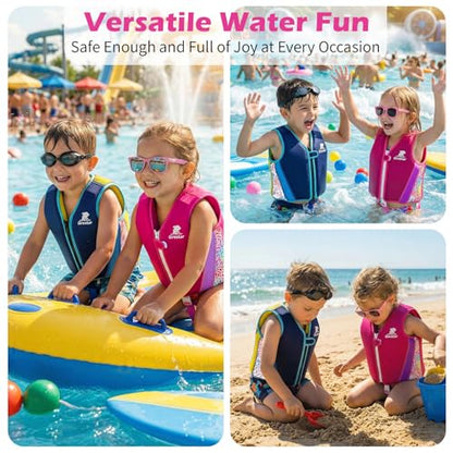 Kids Swim Vest Toddeler Floaties, Swim Floatation Jacket Training Vest for Boys Girls Age 2-9, Neoprene Swimming Aid with Adjustable Buoyancy & Safety Strap