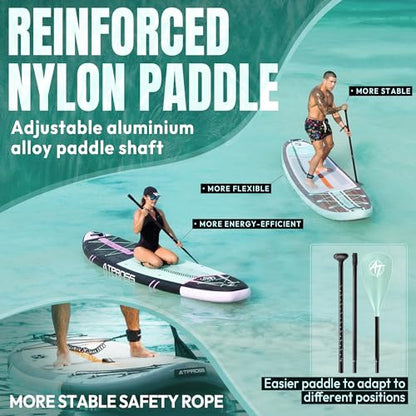 11'6"x35" Inflatable Paddle Board, 450lbs Extra Wide Stand Up Paddleboard for Adults with Premium SUP Accessories Kit & Backpack, Blow Up Kayak Non-Slip Stable Deck Boat for Yoga Fishing Surf - style: Wooden