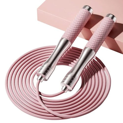 𝐒𝐩𝐞𝐞𝐝 𝐉𝐮𝐦𝐩 𝐑𝐨𝐩𝐞 𝐟𝐨𝐫 𝐅𝐢𝐭𝐧𝐞𝐬𝐬 - Skipping Rope for Women Men Exercise with Adjustable Length Jumping Rope and Alloy & Silicone Handles Suitable for Workout Boxing Home Gym - color: Pink