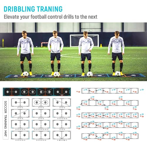 Soccer Training Mat with Integrated Ladder & Cones | 4-in-1 Football Footwork Agility Trainer for Team Practice | Non-Slip Speed & Ball Control Exercise Mat