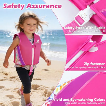 Kids Swim Vest Toddeler Floaties, Swim Floatation Jacket Training Vest for Boys Girls Age 2-9, Neoprene Swimming Aid with Adjustable Buoyancy & Safety Strap