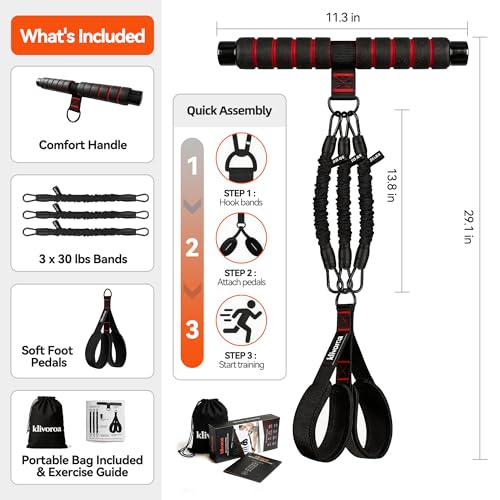 Foot Pedal Resistance Band with Handle, Adjustable 30-90lbs, 3 Tube Sit Up Exercise Equipment for Women, Home Workout for Abs, Core, Legs & Arms