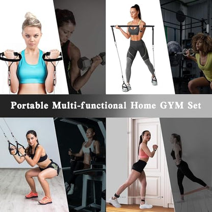 Pilates Bar Kit with Resistance Bands,Pilates Bar with Stackable Bands Workout Equipment for Legs,Hip,Waist and Arm,Exercise Fitness Equipment for Women & Men Home Gym Yoga Pilates - color: Dark Black