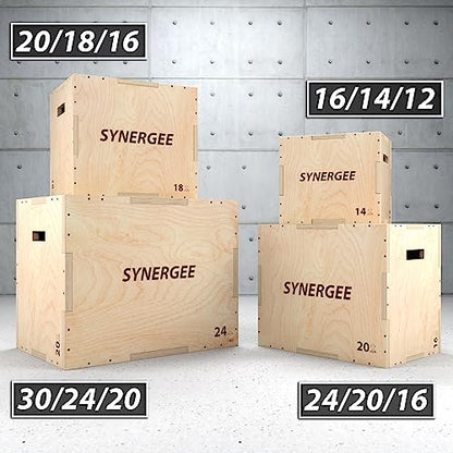 Synergee 3 in 1 Wood Plyometric Box for Jump Training and Conditioning. All in One Jump Trainer. Sizes 30/24/20, 24/20/16, 20/18/16, 16/14/12 - color: Wood Plyo - 20/18/16
