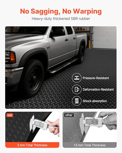 VEVOR Garage Floor Roll, 4 x 20 ft Garage Flooring Mat, 3 mm Thickened Rubber Diamond Plate Floor Protector Mat, Non-Slip, Wear-Resist, Waterproof, Easy to Clean for Warehouse, Gyms,Trailer, Black - size: 240"L x 48"W x 0.1"Th