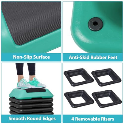 Step Aerobic Platform,16" x 16" Step Adjustable High Step Aerobic Platform with 6"- 8"-10"-12", Home Gym Exercise Fitness Workout Equipment - color: Green
