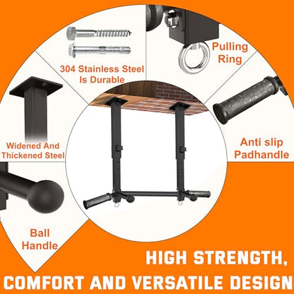 Ceiling Mount Pull Up Bar for Garage/Basement/Rafter - Heavy Duty 800LBS Adjustable Height Multi-Grip Chin Up Bar,Ceiling Joist/Beam