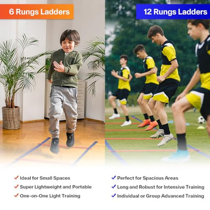 Sportneer Agility Ladder Speed Training Set 12 Rungs 20ft Detachable Exercise Ladders in 2pcs (6 rungs Each) with Ground Stakes for Soccer Football Footwork Training Ladder with Carry Bag
