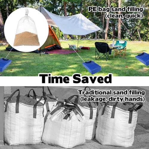 5 Pack Waterproof Sandbags with Handles, Heavy-Duty 50lb Capacity Vinyl Anchor Weights, Training Sand Sack for Securing Inflatable Bounce Houses, Water Slides, Tents & Backyard Parties(Blue)