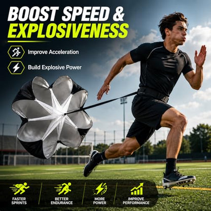 Speed Training Parachute for Athletes, Adjustable Resistance Sprint Chute with Waist Belt for Soccer Football Running - size: Kids Rainbow Resistance Parachute