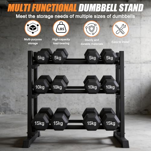 Dumbbell Rack 3-Tier Adjustable Dumbbell Rack Suitable for Dumbbells, Kettlebells, and Other Compact Weights Space-Saving Dumbbell Storage Rack - 1000LBS Capacity - size: STANDARD Rack