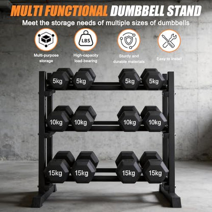 Dumbbell Rack 3-Tier Adjustable Dumbbell Rack Suitable for Dumbbells, Kettlebells, and Other Compact Weights Space-Saving Dumbbell Storage Rack - 1000LBS Capacity - size: STANDARD Rack