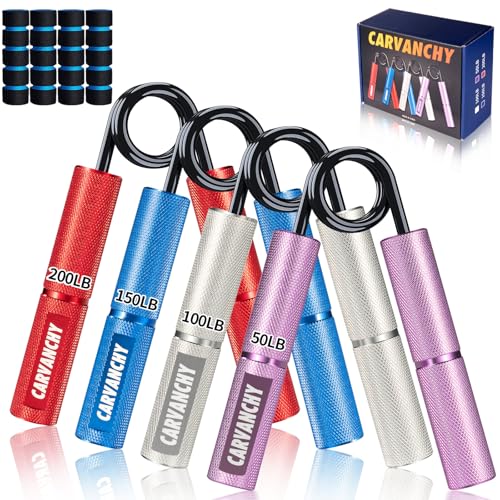 Grip Strength Trainer Set, 6 Pack, 50-350LB, Wrist Forearm Strengthener, Metal No Slip, Hand Grip Gripper Strengthener for Strength Training and Exercise, Hand Workout Squeezer Grip Strength - color: 4Pack,50-200lb,Purple+Silver+Blue+Red