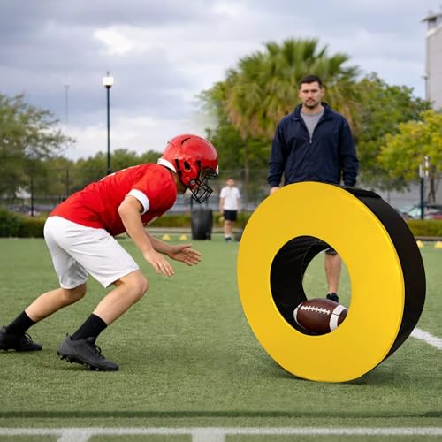 Football Tackle Wheel – High-Density 3080 Foam Tackling Dummy with Strap – Waterproof PU Leather Agility Ring for Youth Football Practice & High School Training