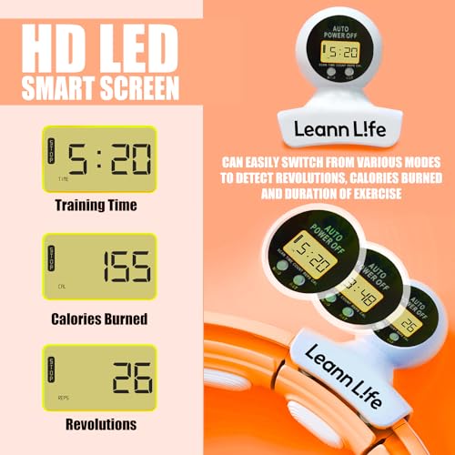 U5 Smart Weighted Hula Hoop with Counter, Waist Trimmer & Wash Bag –16 Knots, 28"–46" Adjustable Infinity Hoop Plus Size, Quiet Rubberized Wheels, Abdominal Toner - color: Orange + Waist Trimmer
