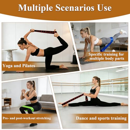 4 Pcs Fitness Resistance Band for Stretching and Yoga with 8-Level Adjustable Strap & 3 Loop Resistance Bands for Legs, Resistance Bands for Working Out, Pilates, Physical Therapy, Home Workout