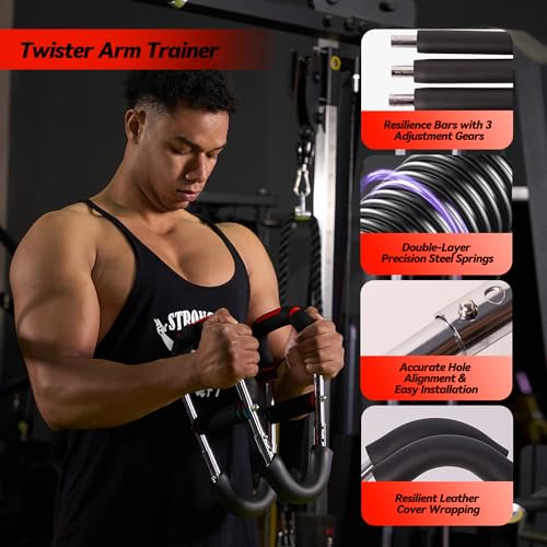 Twister Arm Trainer, Adjustable Chest Workout Equipment with 6 Resistance Levels Springs (30-160 Lbs), Arm Trainer for Men & Women, Detachable Home Gym Fitness Trainer with Anti-Slip Handles - color: Red 30-60, 90-120, 120-160 lbs