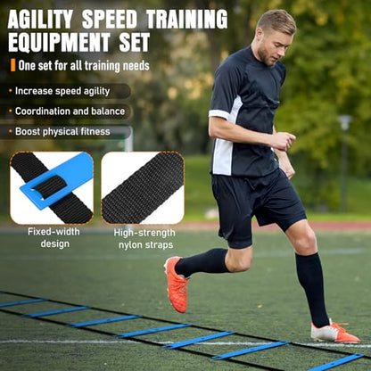 Agility Ladder, Agility Speed Training Equipment Set, 20ft Speed Ladder, 12 Soccer Cones, 4 Hurdles, Jump Rope, Running Parachute, Soccer Football Basketball Training Equipment Accessories - color: Blue