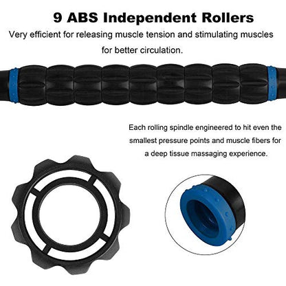YANSYI Professional 9-Roller Deep Tissue Massage Stick - Portable Muscle Recovery Roller for Athletes, Relieves Post-Workout Soreness & Leg/Back Pain - Portable Physio Tool (Blue 1)